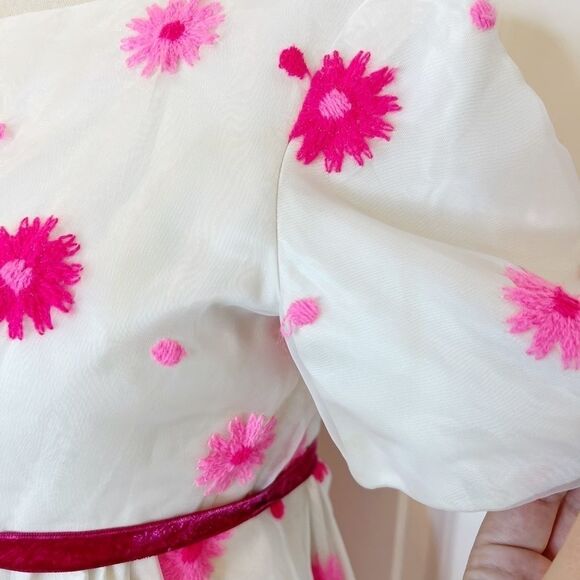 Lorrie Deb Vintage Dress Floral Embroidered White and Pink Size Small VTG 11 - Picture 13 of 16